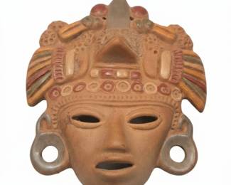 Vintage Mexican Terracotta MayanStyle Decorative Mask  Corn God Motif