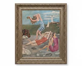 Coastal Scene with Three Bathers and Lighthouse