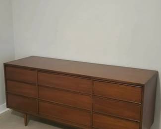 MidCentury Modern NineDrawer Walnut Dresser with Mirror by Brown Saltman second image