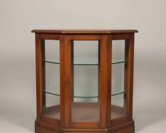 Vintage Lighted Oak Corner Curio Cabinet