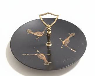 Vintage Couroc of Monterey Roadrunner TwoTier Serving Tray