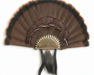 Wild Turkey Tail Fan and Beard Taxidermy Mount with Decorative Metal Plaque