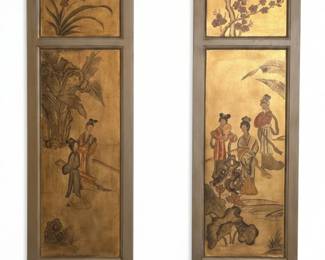 Vintage Chinese Gold Leaf Wall Panels with Figurative Scenes