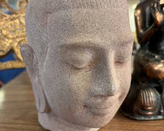 Grey handcarved sandstone Buddha head