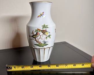 C30 - $125. Herend Hungary Rothschild Bird Pattern Porcelain Vase. Hand painted birds & butterflies. Measures 7.5" tall.