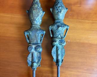 C71 - $100. Pair of Nigerian Bronze Yorba Eden Ogoboni Man and Woman Fertility Statues. Measures 13" Tall
