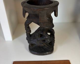 C81 - $55. African Congo Luba Caryatid Ceremony Bowl. Measures 11.75" Tall