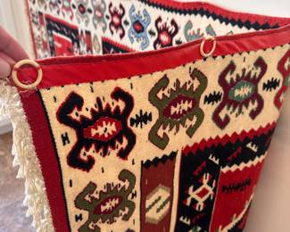 C115 - $225. Vintage Kilim Runner that has hooks sewn in to hang as Wall Art. Measures 35" x 80"