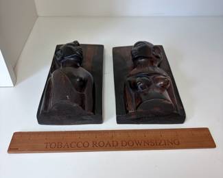 C88 - $20. Vintage African Hand Carved Wood Bookends Man and Woman. Measures 8" Tall