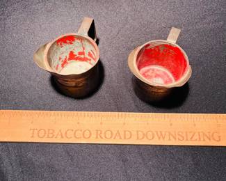 C123 - $20. Set of Antique Metal and Brass 1-Deciliter Measuring Cups. European.