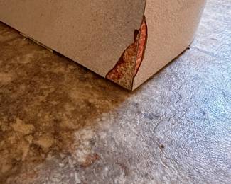 C114 - $60. Formica Laminate Dining Table. Does have some minor damage on base - see photos. Comes apart to move (2 base pieces & top) Measures 3' x 5'. Comes apart to move (2 base pieces & top) Measures 3' x 5'.