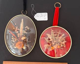 C153 - $35 Pair. Vintage Cideart MCM Belgium Dried Flowers. Framed in Convex glass.