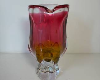 C94 - $50. Art Glass Vase by Joseph Hospodka. Measures 8" Tall