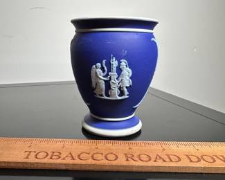 C42 - $15. Wedgwood Dark Blue Jasperware Vase. Measures 4" tall.