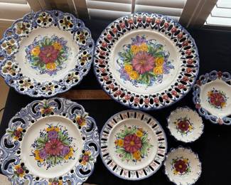 C139 - $80. 7 Piece Set. Vestal Hand Panted Portugal Plates and Bowls.