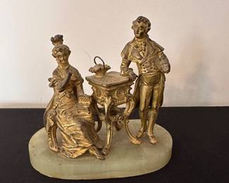 C130 - $40. Art Nouveau Gilded Cast Piece. Missing hand and 1 chair leg. Measures 5.5" W x 5.5" Tall