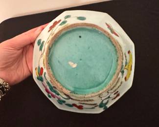 C154 - $20. Vintage Turquoise Chinese Bowl. Measures 7.25" x 2.25".
