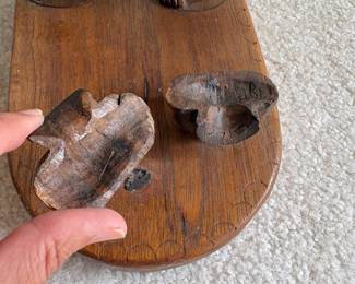 C60 - $20. Tribal Hand Carved Wood Couple. Measures 6" W x 10" D x 14.5" Tall. One piece of the pot is detached but can easily be glued back on.