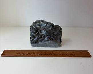C96 - $125. Vintage Eskimo Art. Inuit. Signed Hand Carved Soapstone. Measures 6" W x 4.5" Tall