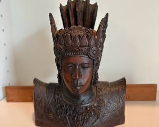 C56 - $60. Vintage Balinese Bali Hand Carved Wood Bust. Measures 5.5" W x 7.75" Tall