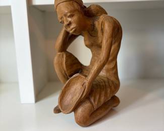 C79 - $60. Hatian Hand Carved Wood Folk Art Statue Woman. Measures 14" Tall