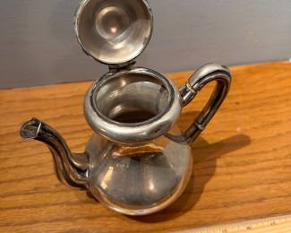 CS5 - $950. 800 Silver Coffee Pot with Hinged Lid. Pot Belly with fluted spout and handle. Weighs 452 grams.
