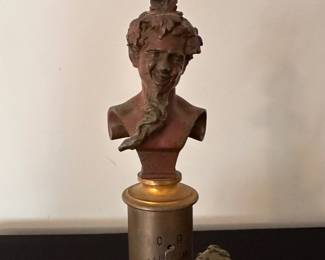 C127 - $95. Victorian Desktop Thermometer. Bronze and Copper With Cherub. Measures 9" Tall