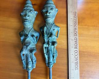 C71 - $100. Pair of Nigerian Bronze Yorba Eden Ogoboni Man and Woman Fertility Statues. Measures 13" Tall