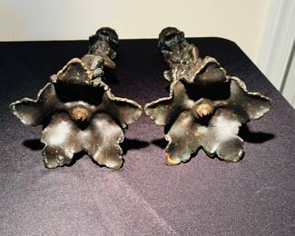C126 - $175. Pair of Antique Bronze Candlesticks. Classical Female Figures. Measures 13.25" Tall