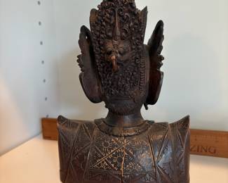 C56 - $60. Vintage Balinese Bali Hand Carved Wood Bust. Measures 5.5" W x 7.75" Tall