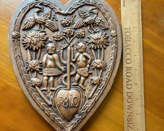 C69 - $20. Adam and Eve in the Garden of Eden Pottery Wall Hanging. Measures 8" W x 10" Tall