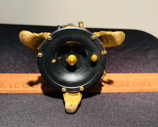C127 - $95. Victorian Desktop Thermometer. Bronze and Copper With Cherub. Measures 9" Tall