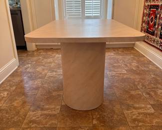 C114 - $60. Formica Laminate Dining Table. Does have some minor damage on base - see photos. Comes apart to move (2 base pieces & top) Measures 3' x 5'. Comes apart to move (2 base pieces & top) Measures 3' x 5'.
