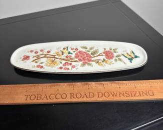 C35 - $20. Zsolnay-Hungary. Hand Painted Trinket Tray. 10.25" long x 3.5" wide.