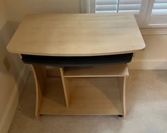 C23 - $15. Small rolling office desk with pull out keyboard tray. No issues. Measures 32.5" wide x 19.5" deep x 30.75" tall.