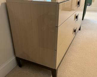 C20 - $350. Dresser & Mirror from Ambiente Modern Furniture. ALF Italian Designs "Mont Blanc" series. Measures 62.5" x 20" x 30.25" tall. Mirror is 39.5" x 42" tall. Moves in 2 pieces. Opens as 3 long drawers but they're divided in the middle. All drawers slide - very good, gently used condition.