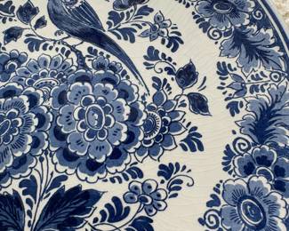 C136 - $20. Delft Holland Floral and Bird plate. Wall Hanging.