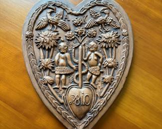 C69 - $20. Adam and Eve in the Garden of Eden Pottery Wall Hanging. Measures 8" W x 10" Tall