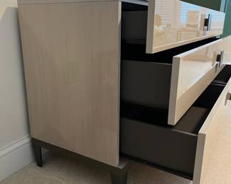 C20 - $350. Dresser & Mirror from Ambiente Modern Furniture. ALF Italian Designs "Mont Blanc" series. Measures 62.5" x 20" x 30.25" tall. Mirror is 39.5" x 42" tall. Moves in 2 pieces. Opens as 3 long drawers but they're divided in the middle. All drawers slide - very good, gently used condition.