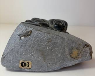 C96 - $125. Vintage Eskimo Art. Inuit. Signed Hand Carved Soapstone. Measures 6" W x 4.5" Tall