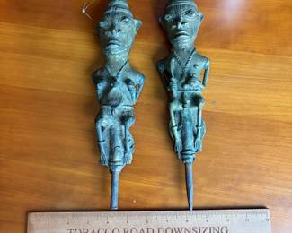 C71 - $100. Pair of Nigerian Bronze Yorba Eden Ogoboni Man and Woman Fertility Statues. Measures 13" Tall