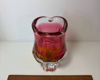 C94 - $50. Art Glass Vase by Joseph Hospodka. Measures 8" Tall