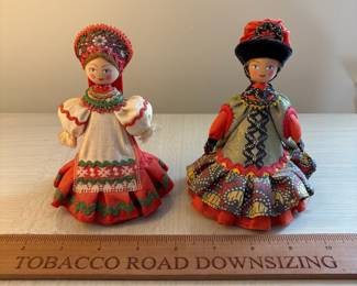 C99 - $12. Pair Hand Made Russian Folk Art Cone Dolls. Measures 5.5" Tall