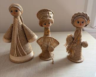C100 - $20. Set of 3. 1980's Belarus USSR Russian Handmade Flax Dolls. Measures 7" Tall