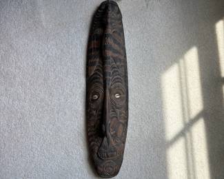 C84 - $160. Vintage Papua New Guinea Kandingai Village Hand Carved Wood Ceremonial Spirit Mask. Measures 6.25" W x 25" Tall