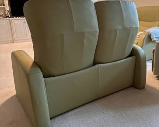 C5 - $300. Fjords Leather Reclining Loveseat. *HAS CAT DAMAGE* Measures 54" x 30" x 40" tall. No holes or rips but significant scratches on the arms and back - see photos! If you have cats and this is going to happen anyways this is a great price for a high quality leather couch!