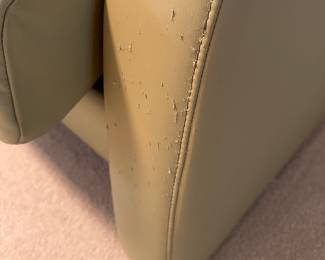 C5 - $300. Fjords Leather Reclining Loveseat. *HAS CAT DAMAGE* Measures 54" x 30" x 40" tall. No holes or rips but significant scratches on the arms and back - see photos! If you have cats and this is going to happen anyways this is a great price for a high quality leather couch!