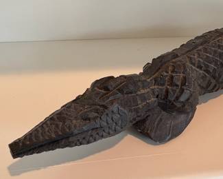 C55 - $20. African Hand Carved Wood Crocodile. Measures 17.25" L x 2" Tall