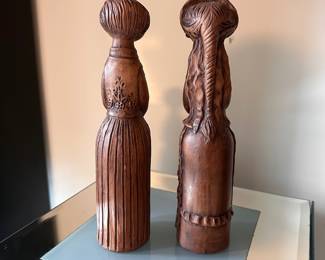C13 - $125. PAIR of Margit Kovacs Figurines. Mid Century Terra Cotta Figurines by well known Hungarian artist, Margit Kovacs (1902-1977). Girl has chip on the back of her hat. No issues with the boy noted. Measures 10" tallest point.
