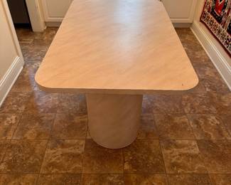 C114 - $60. Formica Laminate Dining Table. Does have some minor damage on base - see photos. Comes apart to move (2 base pieces & top) Measures 3' x 5'. Comes apart to move (2 base pieces & top) Measures 3' x 5'.